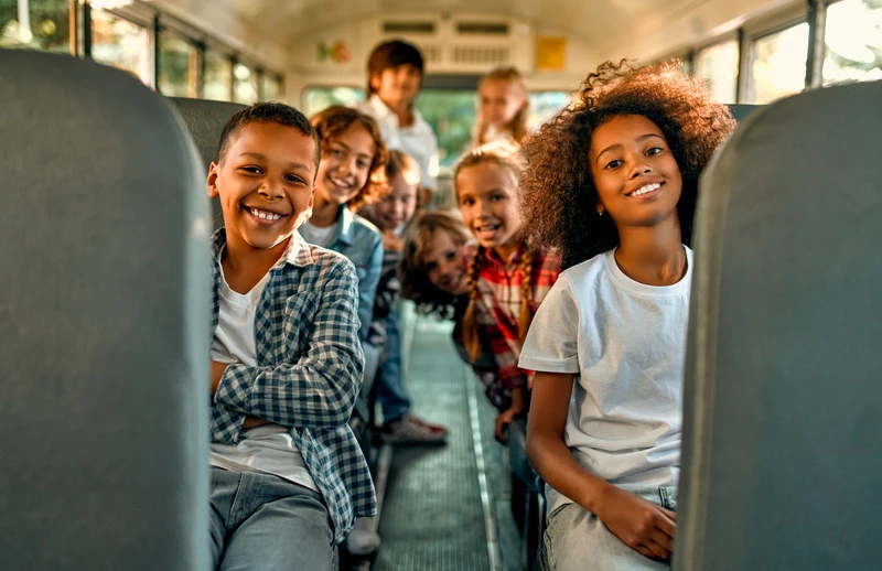 Pupils of primary school in school bus