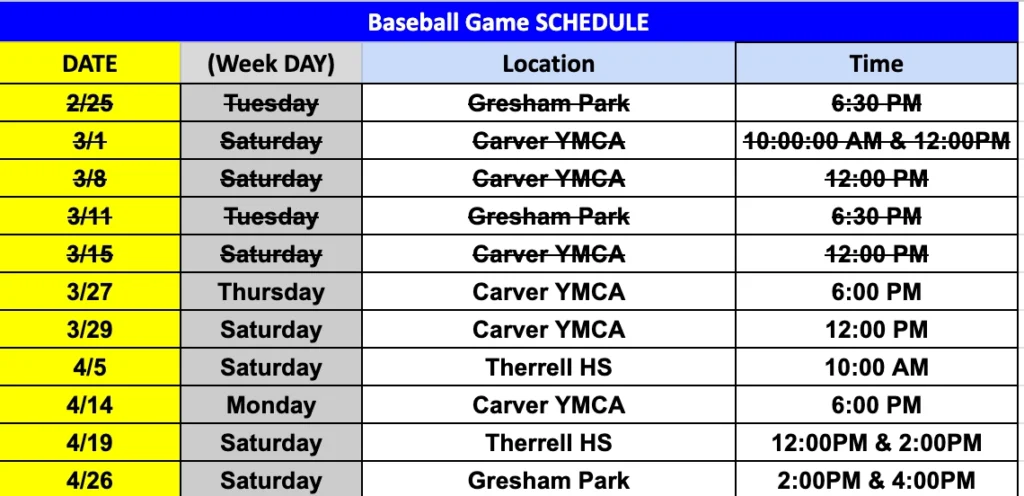 Baseball Schedule